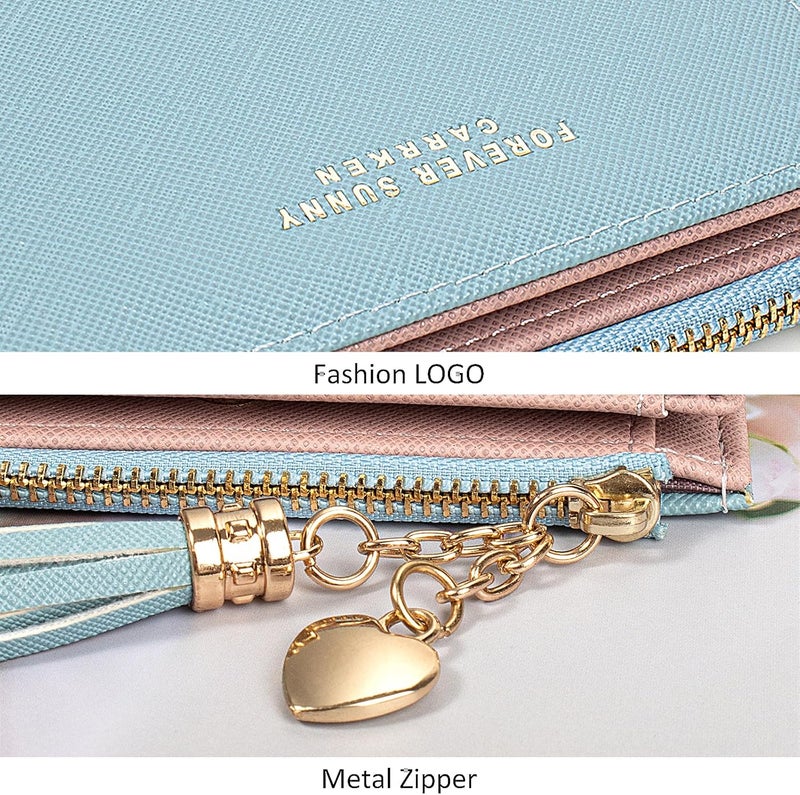 KOTORA Womens Small Wallet Girls Tiny Slim Wallets Pretty Mini Card Holder Thin Short Zip Coin Purse with Love Pendant and Tassels (Blue) - Image 5